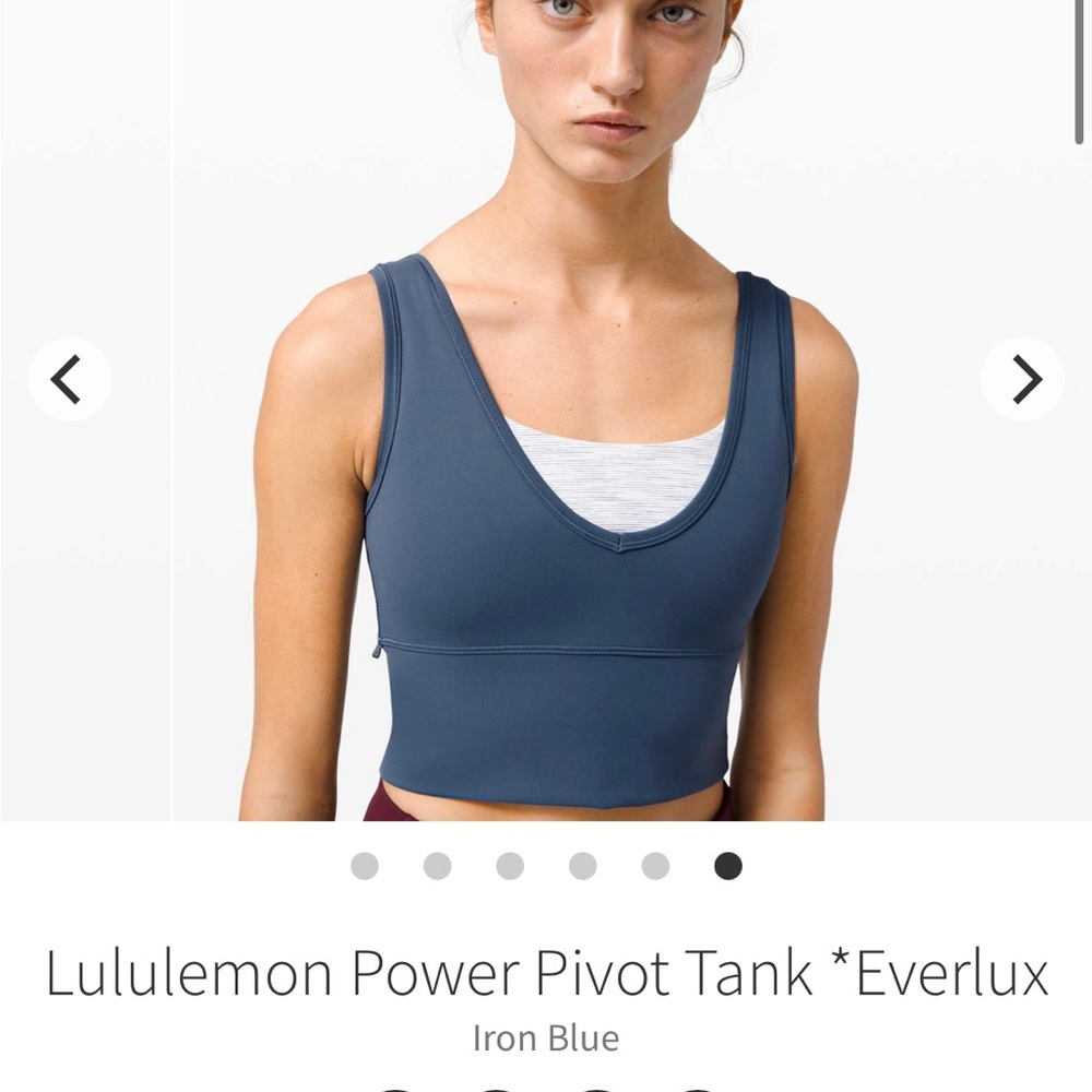 Lululemon power pivot tank top crop size 6 iron blue reversible